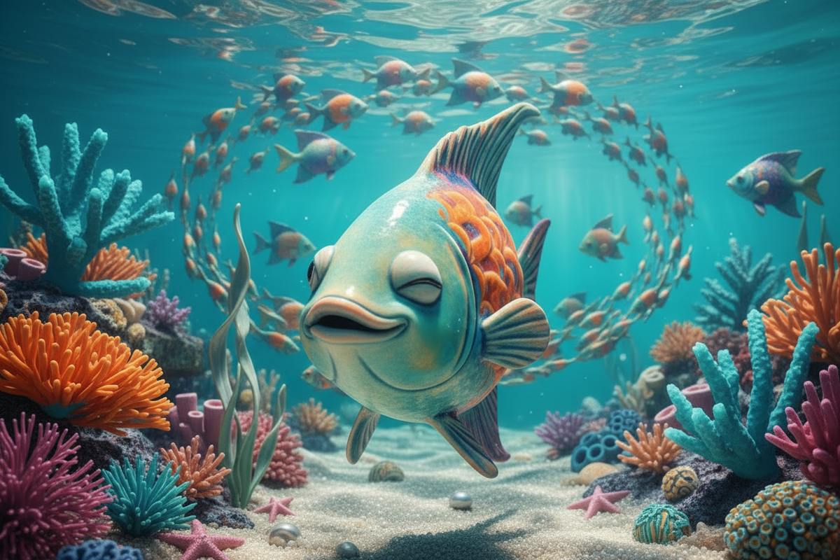 Sardina ceramica in primo piano che fa l'occhiolino