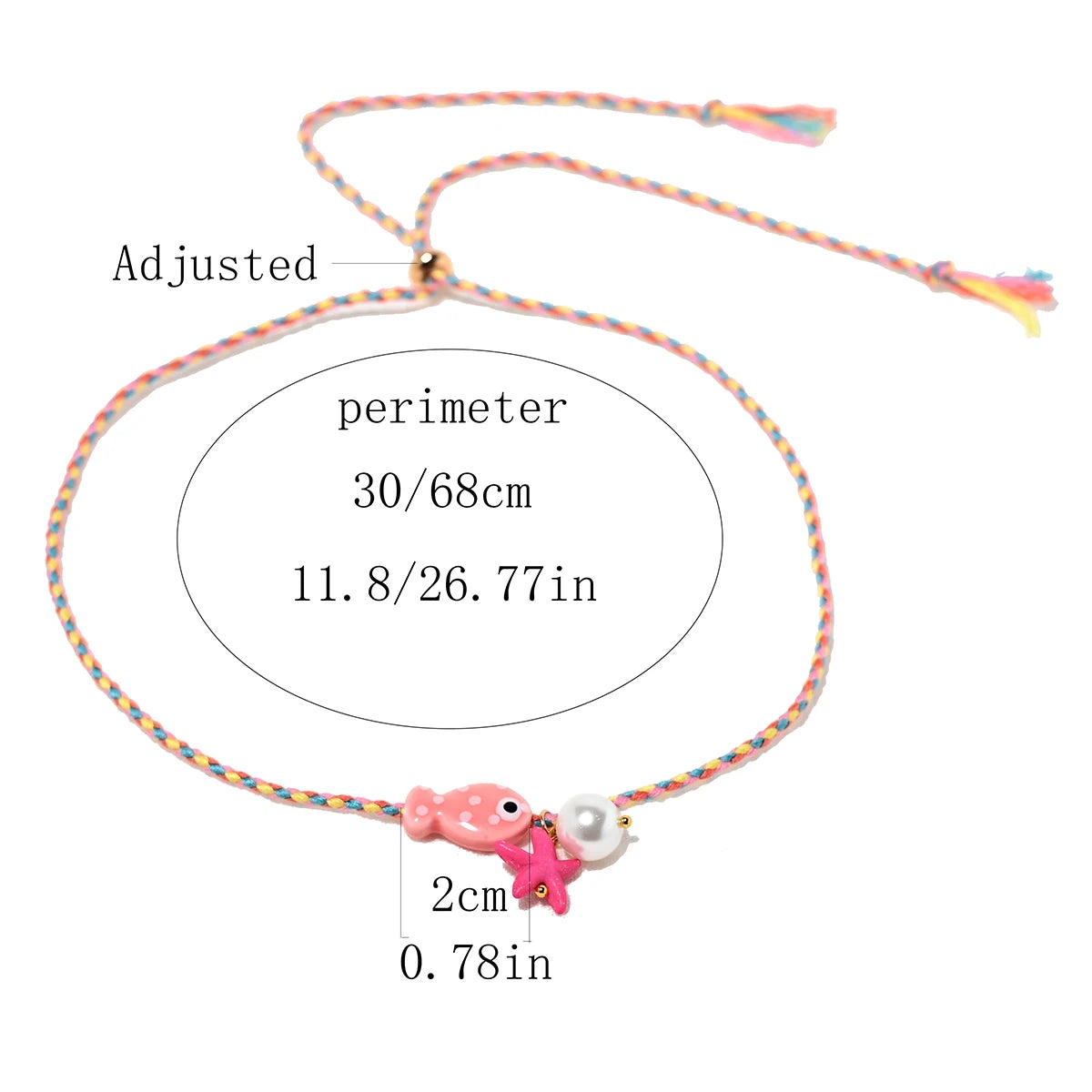 Collana colorata con ciondolo a forma di pesce in ceramica bohémien per donna, girocollo regolabile in corda multicolore, perfetta per le vacanze estive al mare