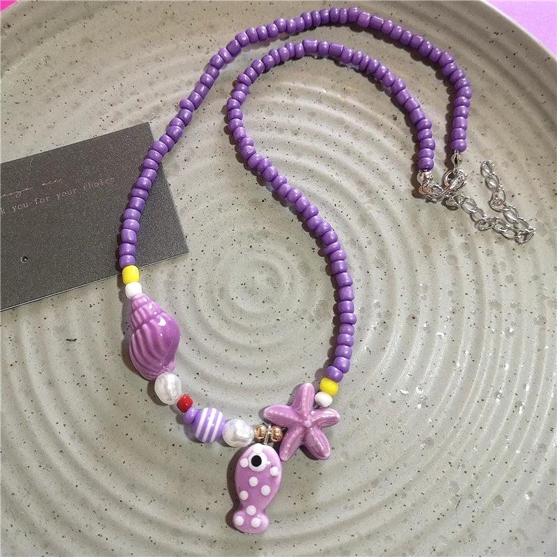Collana girocollo con perline con ciondolo stella marina in ceramica colorata estiva per le donne Accessori per gioielli Boho romantici da spiaggia all'ingrosso