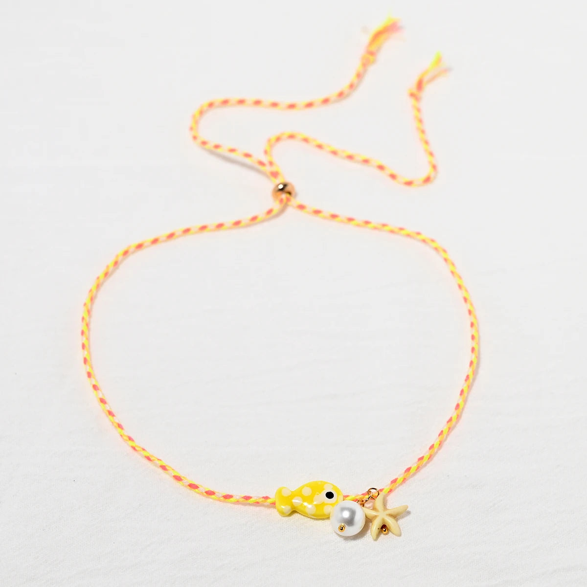 Collana colorata con ciondolo a forma di pesce in ceramica bohémien per donna, girocollo regolabile in corda multicolore, perfetta per le vacanze estive al mare