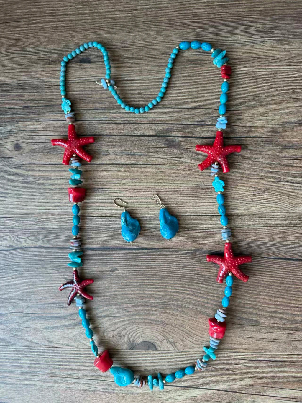 Set di Collana Lunga e Orecchini in Stile Boho con Stelle Marine Tropicali per Donna, Gioielli per Matrimoni e Feste