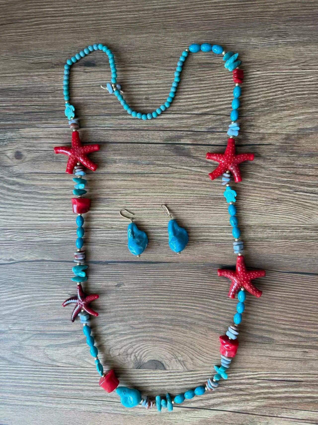 Set di Collana Lunga e Orecchini in Stile Boho con Stelle Marine Tropicali per Donna, Gioielli per Matrimoni e Feste
