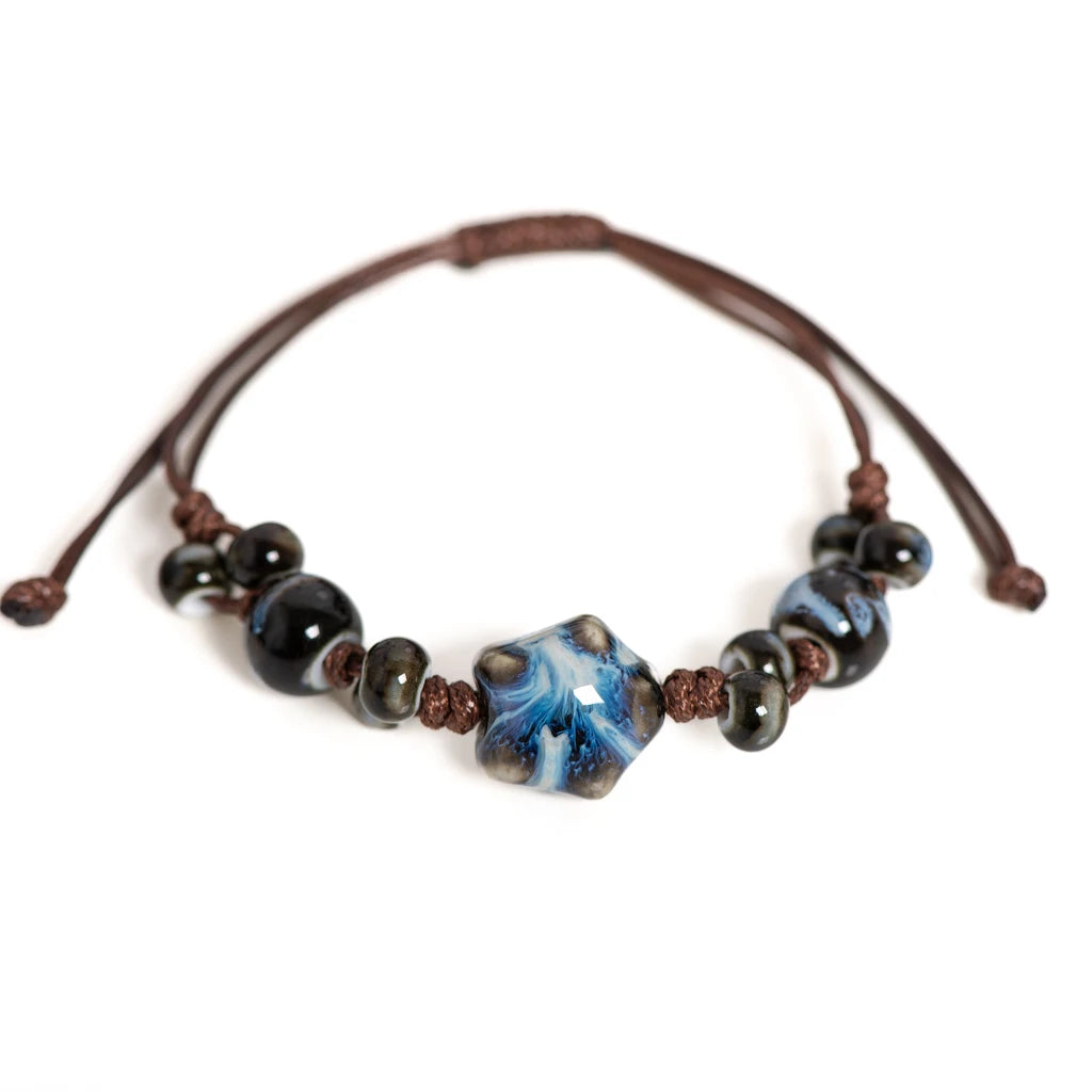 Bracciale a forma di stella in ceramica fatto a mano, regolabile, vintage, con smalto crepitante, regalo minimalista per gioielli da donna 153