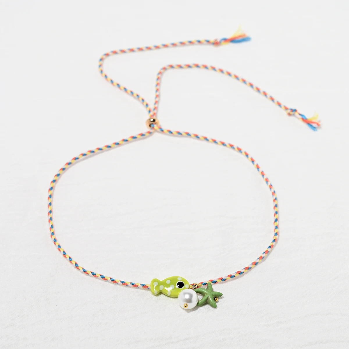 Collana colorata con ciondolo a forma di pesce in ceramica bohémien per donna, girocollo regolabile in corda multicolore, perfetta per le vacanze estive al mare