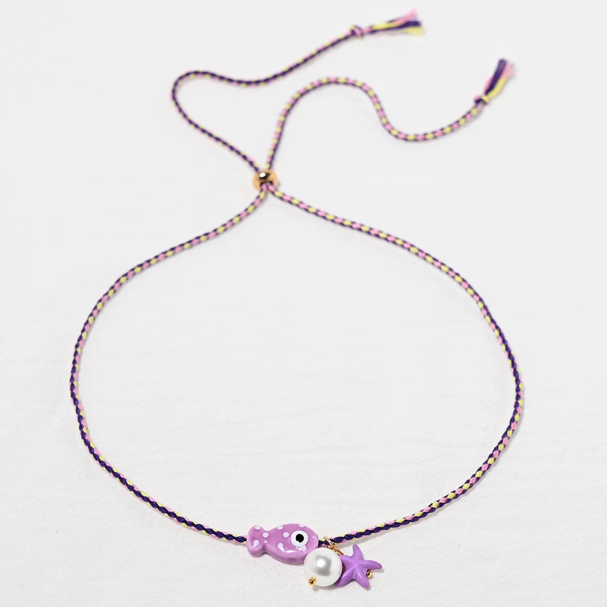 Collana colorata con ciondolo a forma di pesce in ceramica bohémien per donna, girocollo regolabile in corda multicolore, perfetta per le vacanze estive al mare