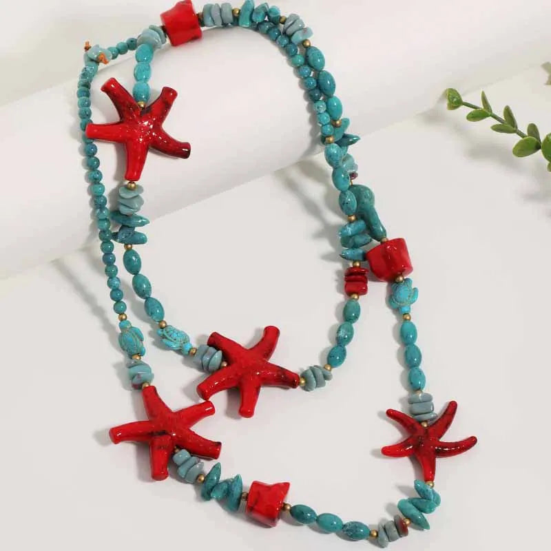 Set di Collana Lunga e Orecchini in Stile Boho con Stelle Marine Tropicali per Donna, Gioielli per Matrimoni e Feste