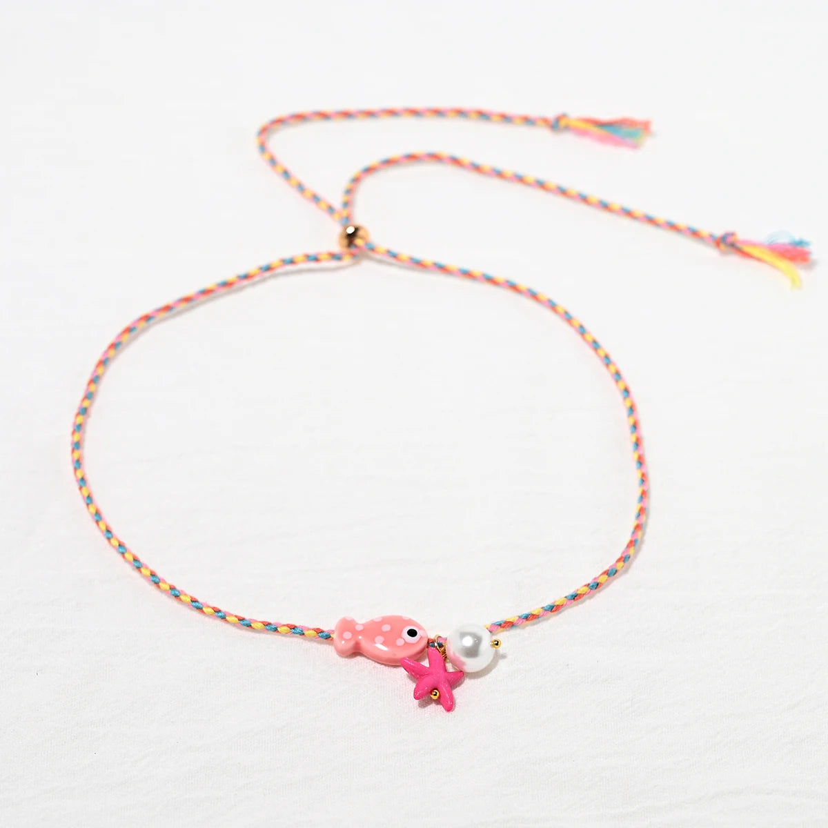 Collana colorata con ciondolo a forma di pesce in ceramica bohémien per donna, girocollo regolabile in corda multicolore, perfetta per le vacanze estive al mare
