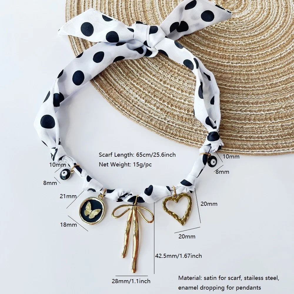 Collana con Ciondoli in Tessuto Bohemien a Tema Vita Marina, Cuore, Ciliegia, Tulipano, Fiore - Gioielli da Vacanza, Regalo per Lei