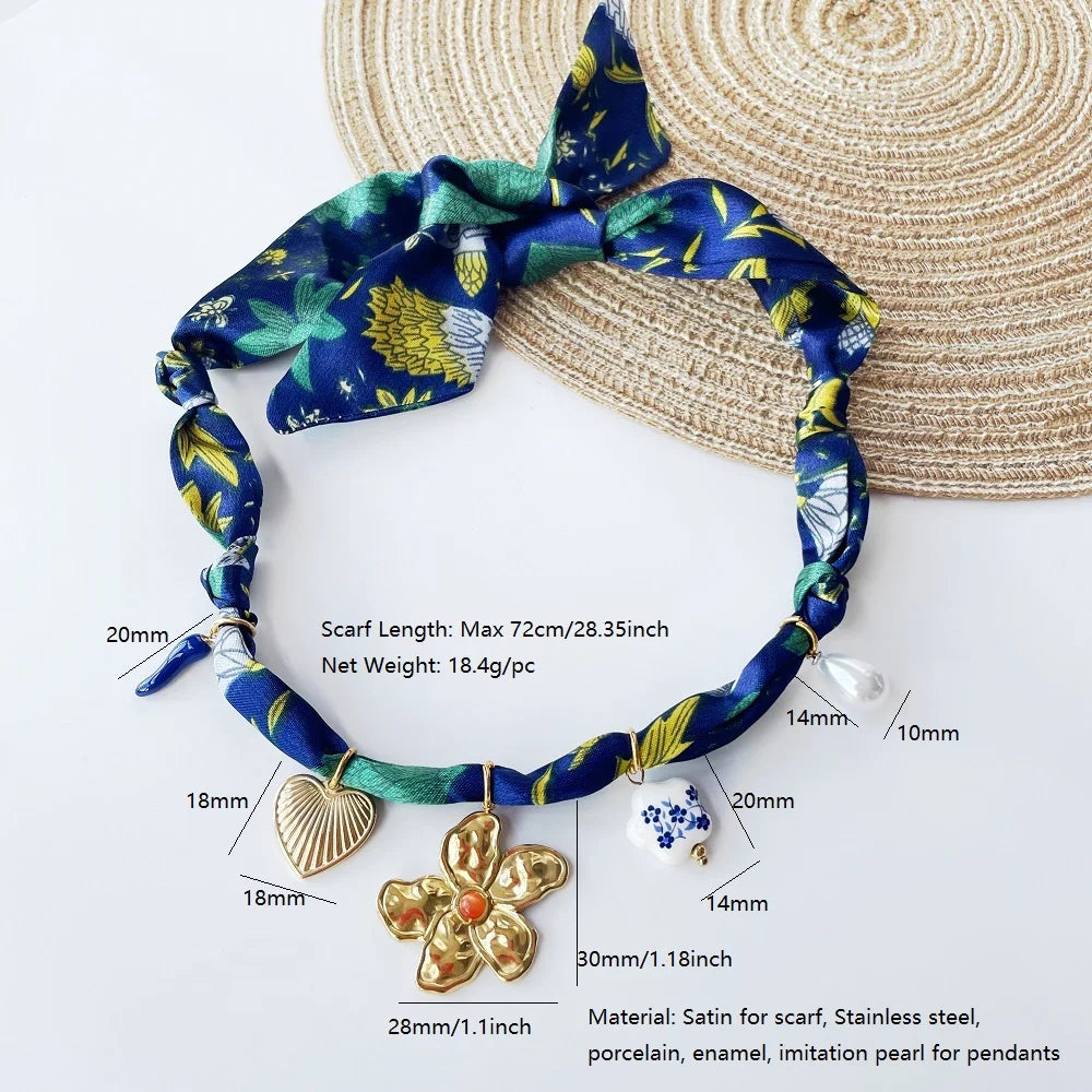 Collana con Ciondoli in Tessuto Bohemien a Tema Vita Marina, Cuore, Ciliegia, Tulipano, Fiore - Gioielli da Vacanza, Regalo per Lei