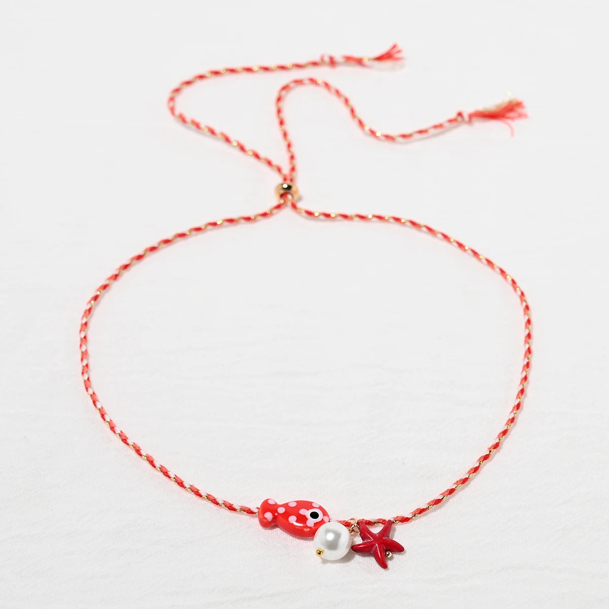 Collana colorata con ciondolo a forma di pesce in ceramica bohémien per donna, girocollo regolabile in corda multicolore, perfetta per le vacanze estive al mare