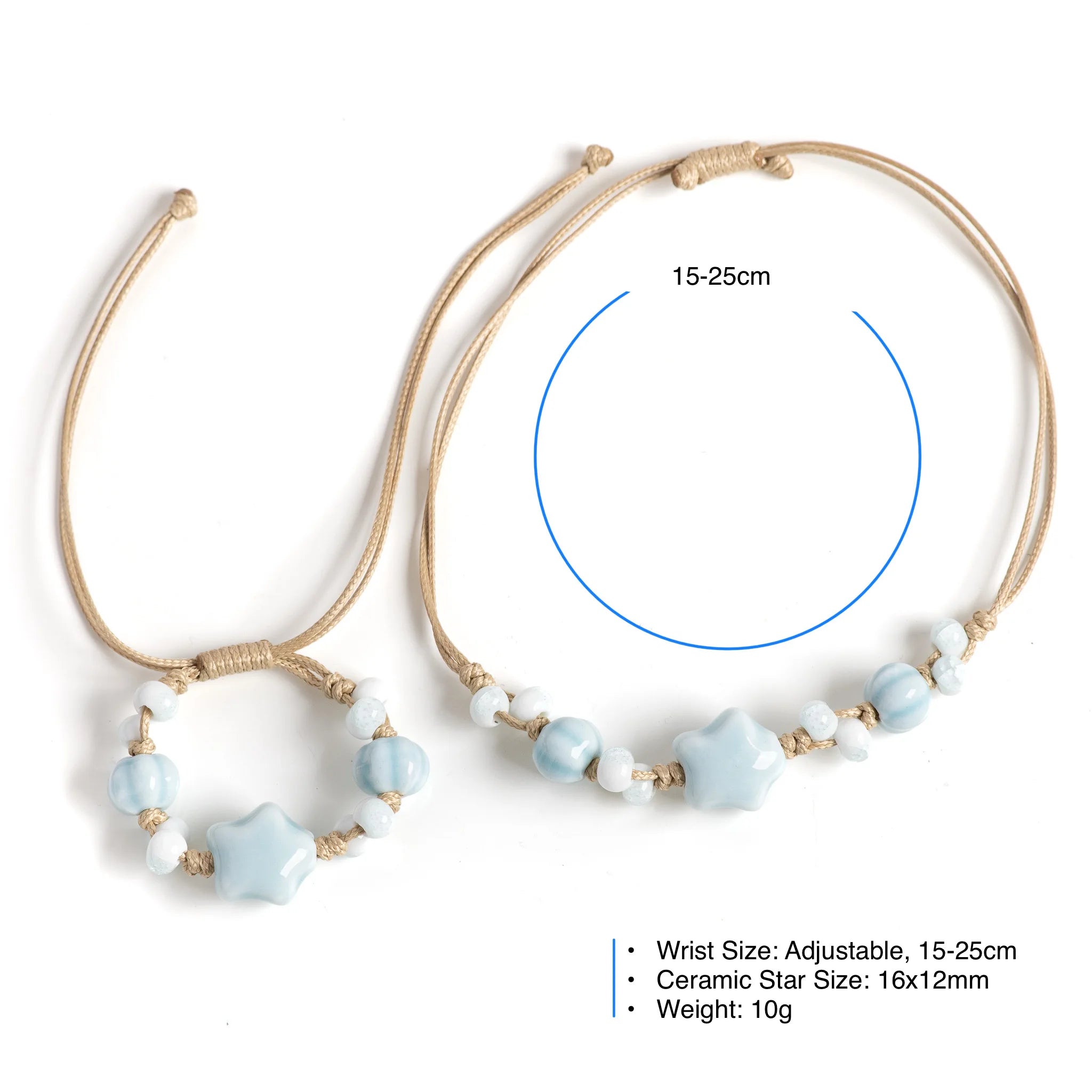 Bracciale a forma di stella in ceramica fatto a mano, regolabile, vintage, con smalto crepitante, regalo minimalista per gioielli da donna 153