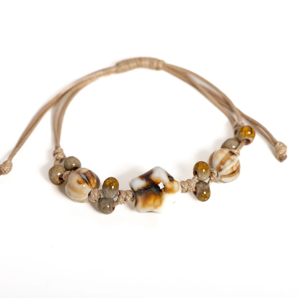 Bracciale a forma di stella in ceramica fatto a mano, regolabile, vintage, con smalto crepitante, regalo minimalista per gioielli da donna 153
