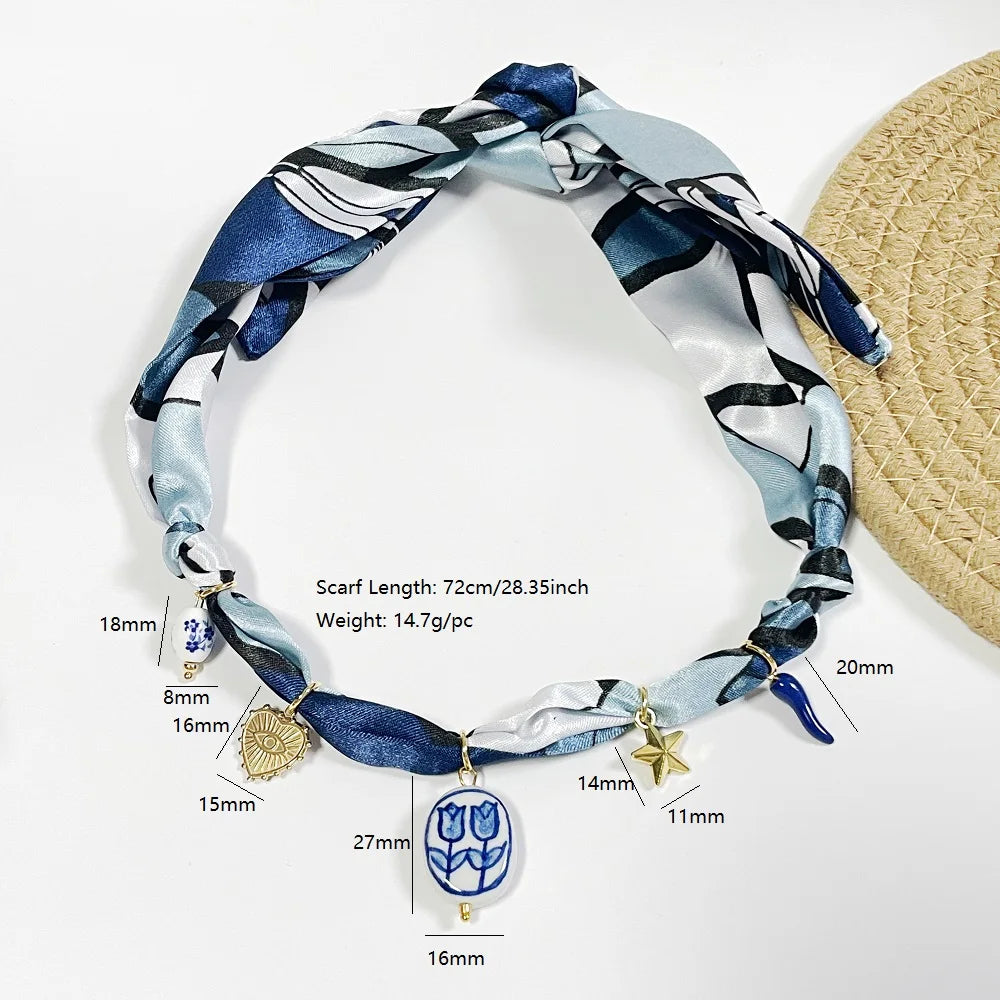Collana con Ciondoli in Tessuto Bohemien a Tema Vita Marina, Cuore, Ciliegia, Tulipano, Fiore - Gioielli da Vacanza, Regalo per Lei