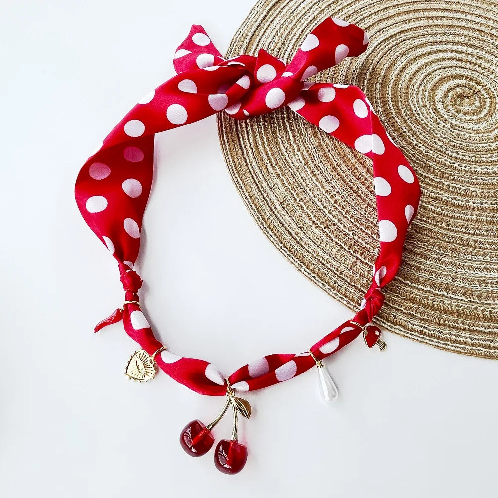 Collana con Ciondoli in Tessuto Bohemien a Tema Vita Marina, Cuore, Ciliegia, Tulipano, Fiore - Gioielli da Vacanza, Regalo per Lei
