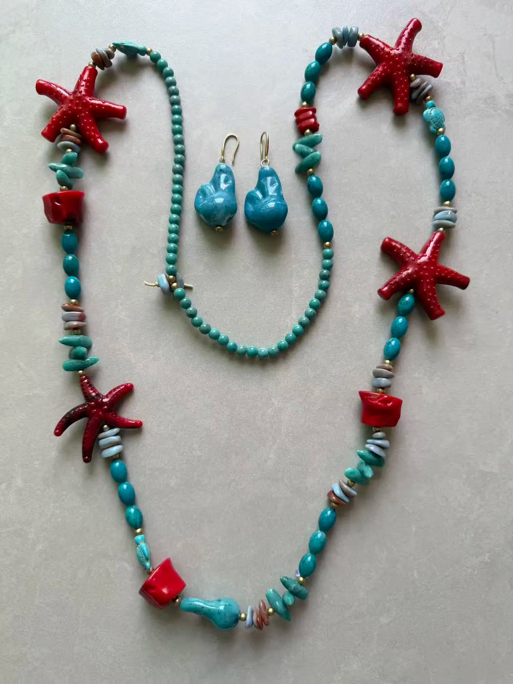 Set di Collana Lunga e Orecchini in Stile Boho con Stelle Marine Tropicali per Donna, Gioielli per Matrimoni e Feste
