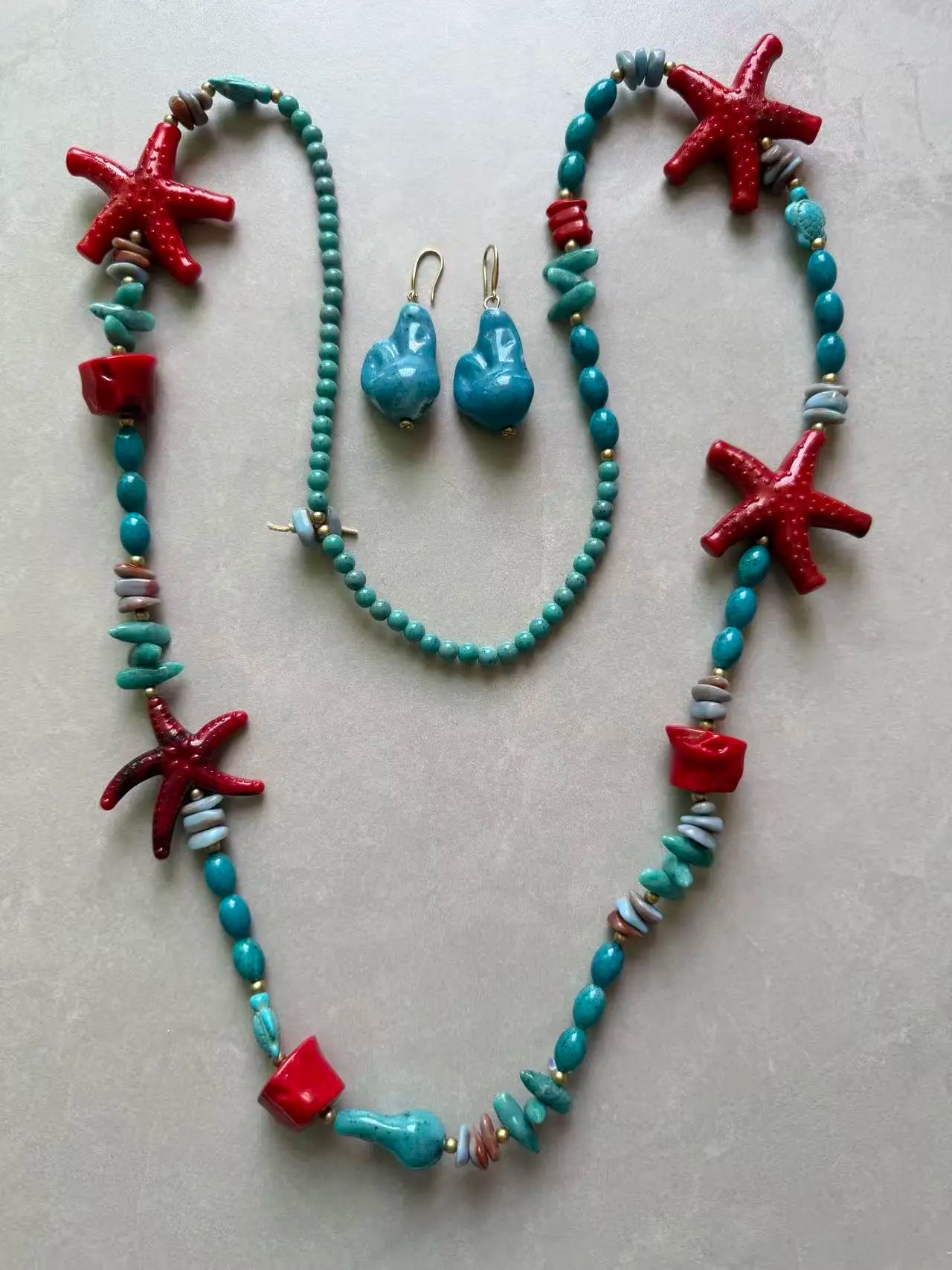 Set di Collana Lunga e Orecchini in Stile Boho con Stelle Marine Tropicali per Donna, Gioielli per Matrimoni e Feste