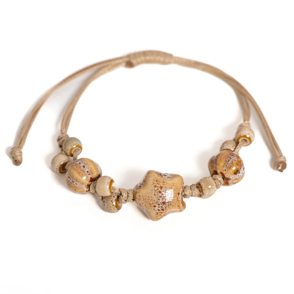 Bracciale a forma di stella in ceramica fatto a mano, regolabile, vintage, con smalto crepitante, regalo minimalista per gioielli da donna 153