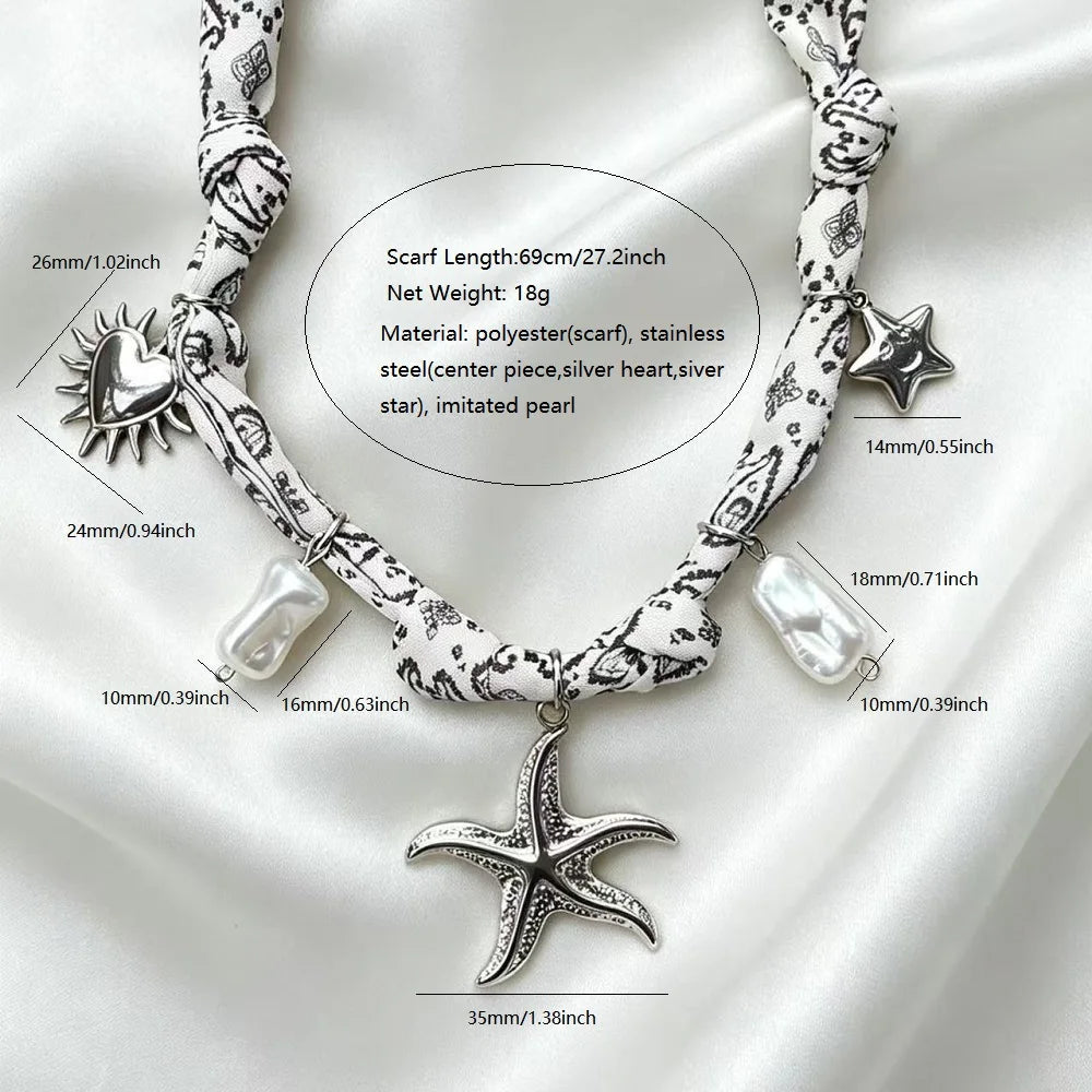 Collana con Ciondoli in Tessuto Bohemien a Tema Vita Marina, Cuore, Ciliegia, Tulipano, Fiore - Gioielli da Vacanza, Regalo per Lei