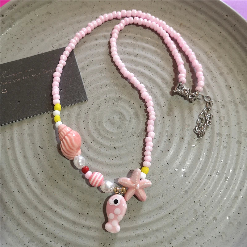 Collana girocollo con perline con ciondolo stella marina in ceramica colorata estiva per le donne Accessori per gioielli Boho romantici da spiaggia all'ingrosso