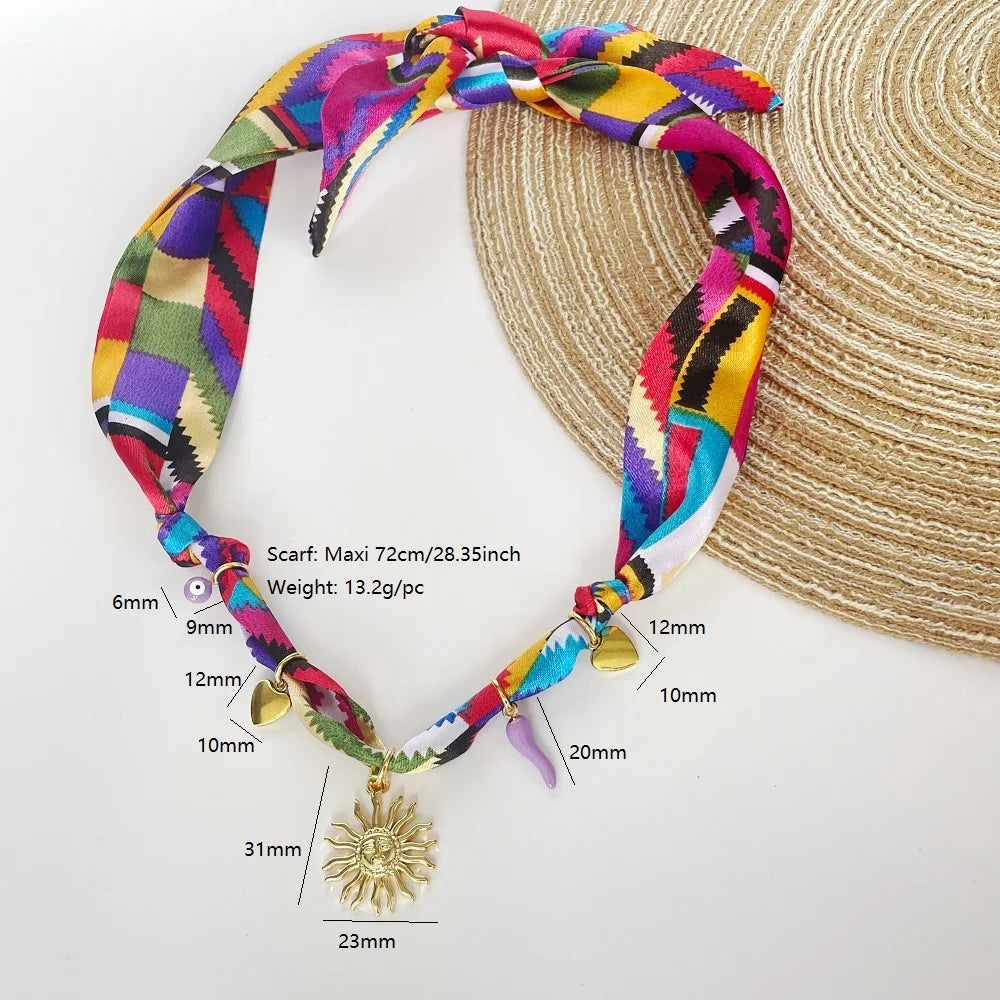 Collana con Ciondoli in Tessuto Bohemien a Tema Vita Marina, Cuore, Ciliegia, Tulipano, Fiore - Gioielli da Vacanza, Regalo per Lei