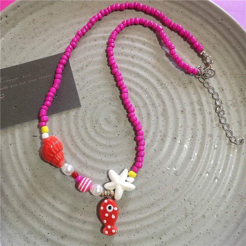 Collana girocollo con perline con ciondolo stella marina in ceramica colorata estiva per le donne Accessori per gioielli Boho romantici da spiaggia all'ingrosso
