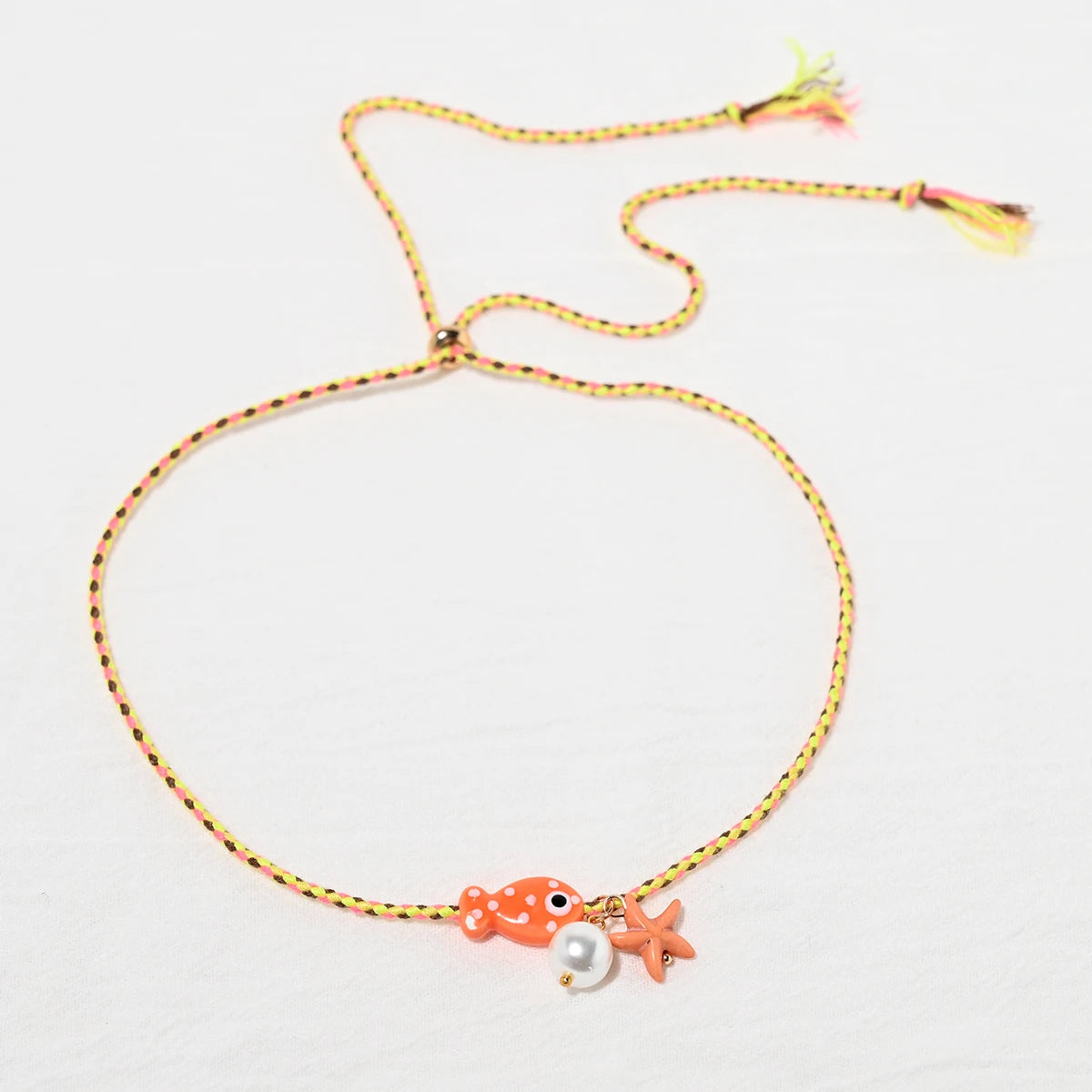 Collana colorata con ciondolo a forma di pesce in ceramica bohémien per donna, girocollo regolabile in corda multicolore, perfetta per le vacanze estive al mare