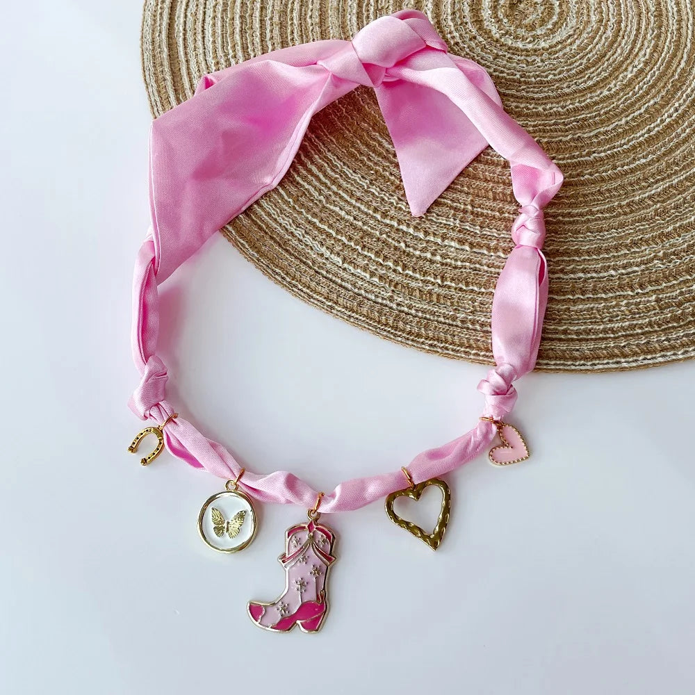 Collana con Ciondoli in Tessuto Bohemien a Tema Vita Marina, Cuore, Ciliegia, Tulipano, Fiore - Gioielli da Vacanza, Regalo per Lei