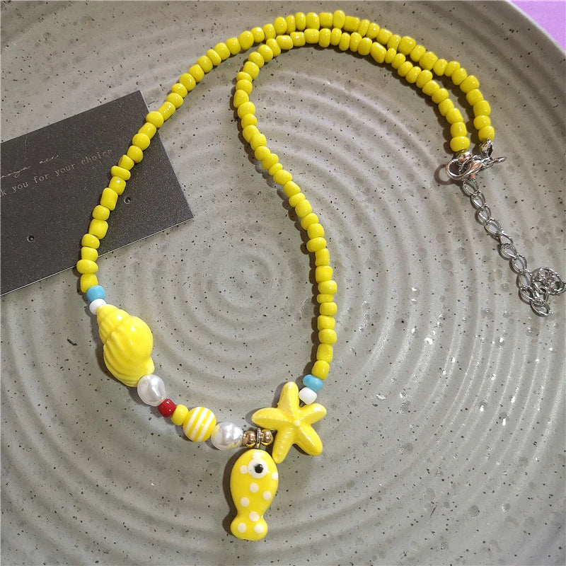 Collana girocollo con perline con ciondolo stella marina in ceramica colorata estiva per le donne Accessori per gioielli Boho romantici da spiaggia all'ingrosso