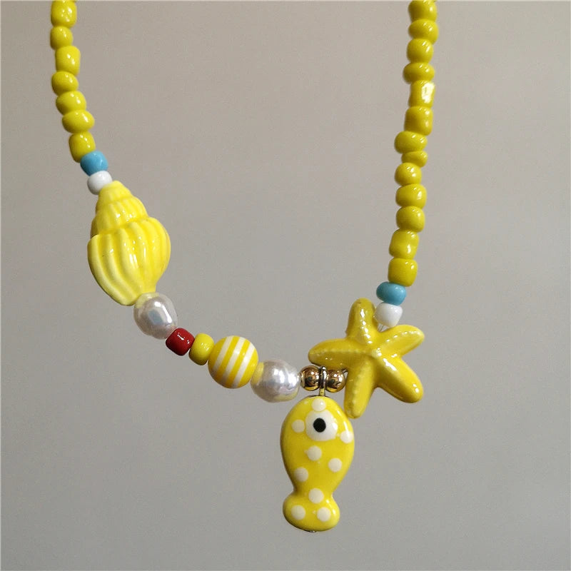 Collana girocollo con perline con ciondolo stella marina in ceramica colorata estiva per le donne Accessori per gioielli Boho romantici da spiaggia all'ingrosso