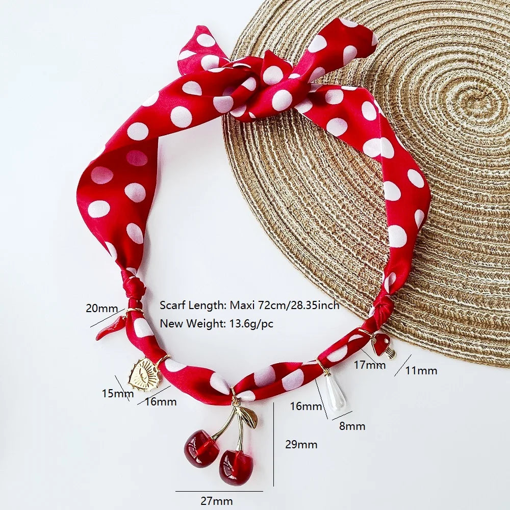 Collana con Ciondoli in Tessuto Bohemien a Tema Vita Marina, Cuore, Ciliegia, Tulipano, Fiore - Gioielli da Vacanza, Regalo per Lei