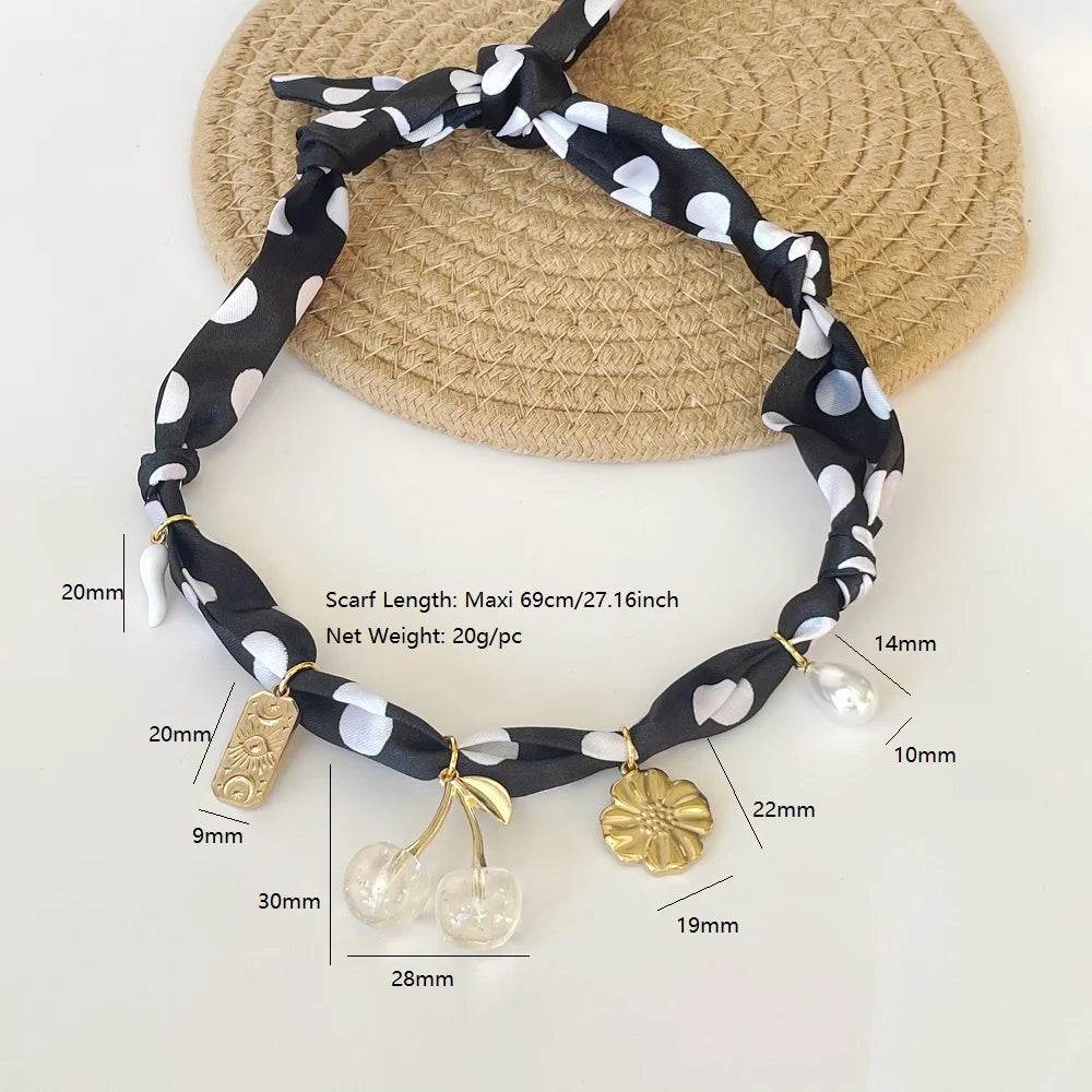 Collana con Ciondoli in Tessuto Bohemien a Tema Vita Marina, Cuore, Ciliegia, Tulipano, Fiore - Gioielli da Vacanza, Regalo per Lei