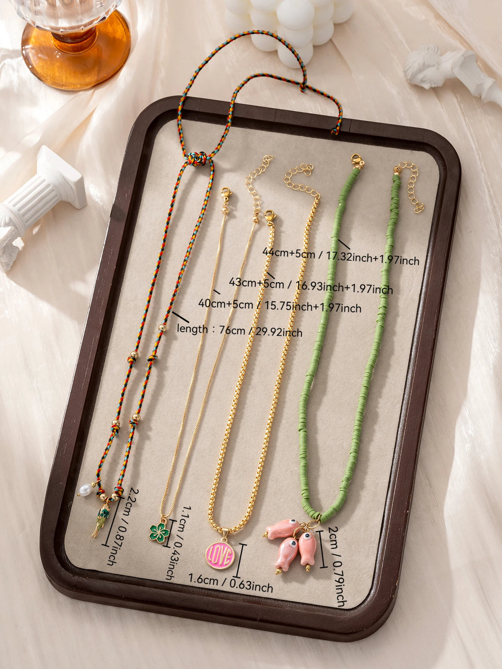 4 pezzi di collana impilata a strati di moda set di ciondoli di pesci in ceramica design di perline gioielli da festa da donna bohémien colorati