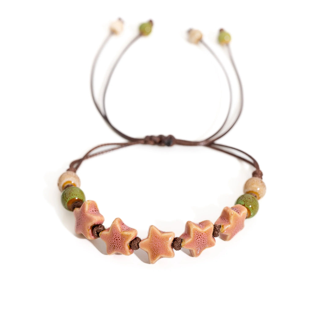 Bracciale regolabile fatto a mano con pentagramma Perline in ceramica Cavo di cera Gioielli da donna Regalo originale Accessorio per coppia