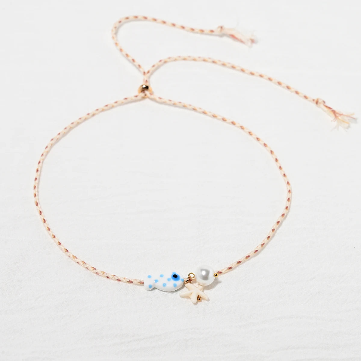 Collana colorata con ciondolo a forma di pesce in ceramica bohémien per donna, girocollo regolabile in corda multicolore, perfetta per le vacanze estive al mare