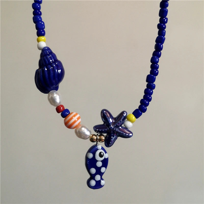 Collana girocollo con perline con ciondolo stella marina in ceramica colorata estiva per le donne Accessori per gioielli Boho romantici da spiaggia all'ingrosso