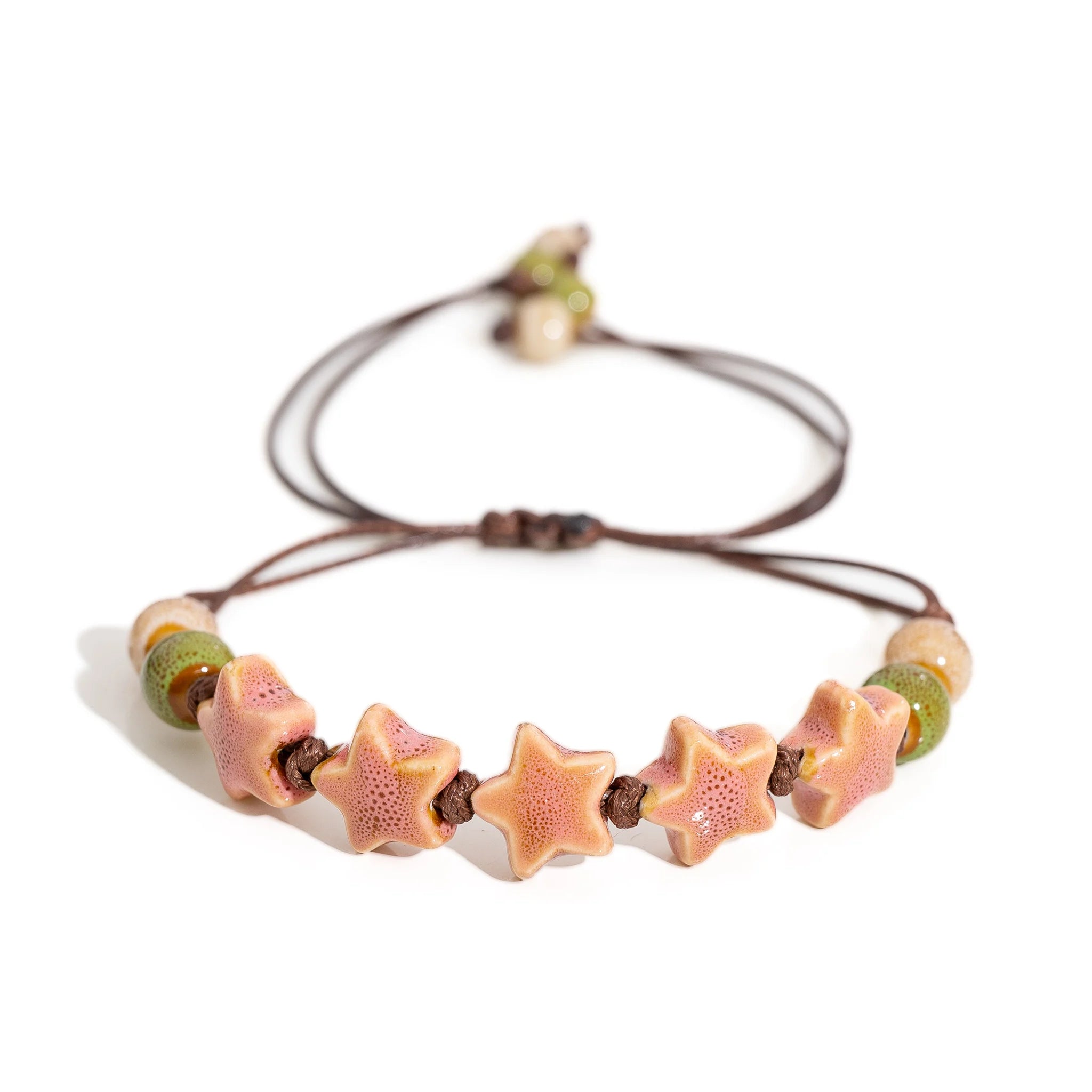 Bracciale regolabile fatto a mano con pentagramma Perline in ceramica Cavo di cera Gioielli da donna Regalo originale Accessorio per coppia