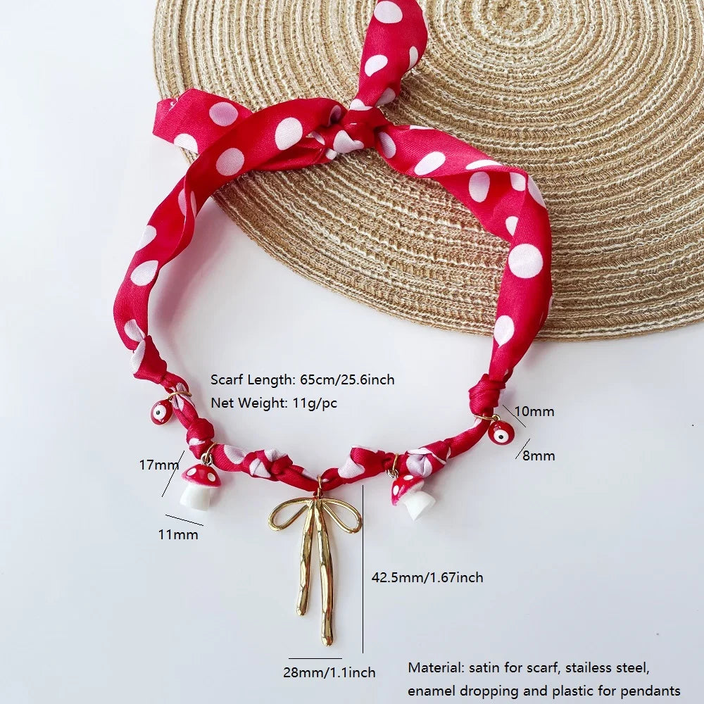 Collana con Ciondoli in Tessuto Bohemien a Tema Vita Marina, Cuore, Ciliegia, Tulipano, Fiore - Gioielli da Vacanza, Regalo per Lei