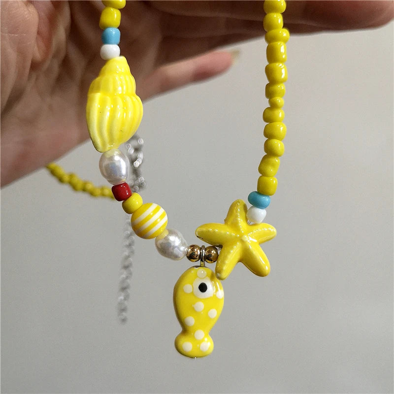 Collana girocollo con perline con ciondolo stella marina in ceramica colorata estiva per le donne Accessori per gioielli Boho romantici da spiaggia all'ingrosso