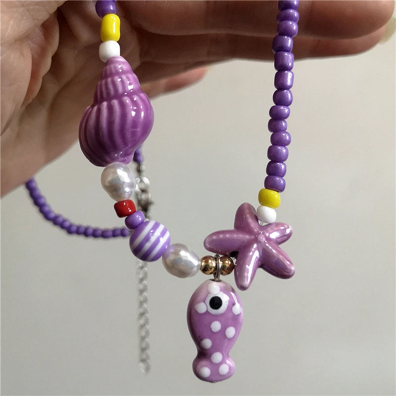 Collana girocollo con perline con ciondolo stella marina in ceramica colorata estiva per le donne Accessori per gioielli Boho romantici da spiaggia all'ingrosso