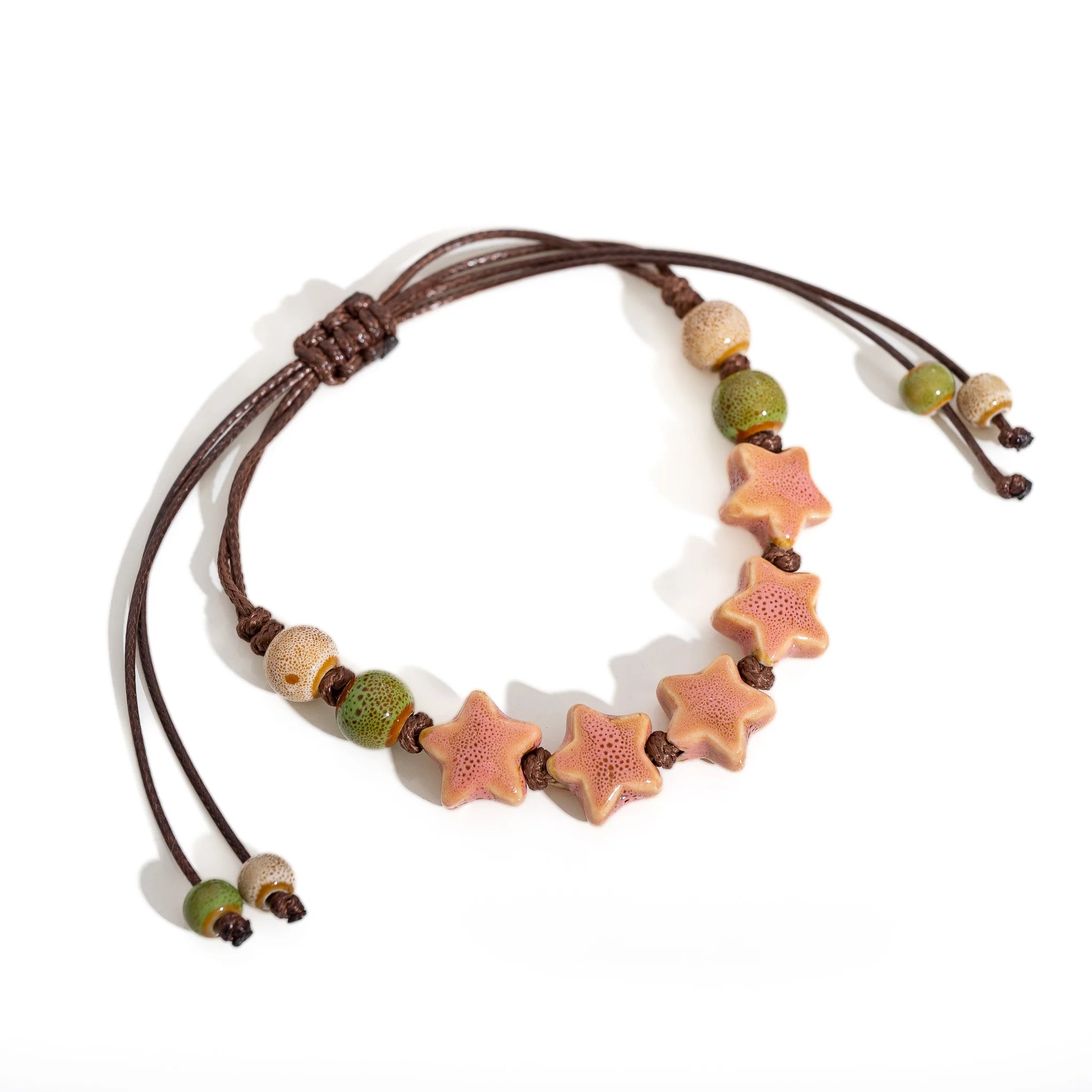 Bracciale regolabile fatto a mano con pentagramma Perline in ceramica Cavo di cera Gioielli da donna Regalo originale Accessorio per coppia