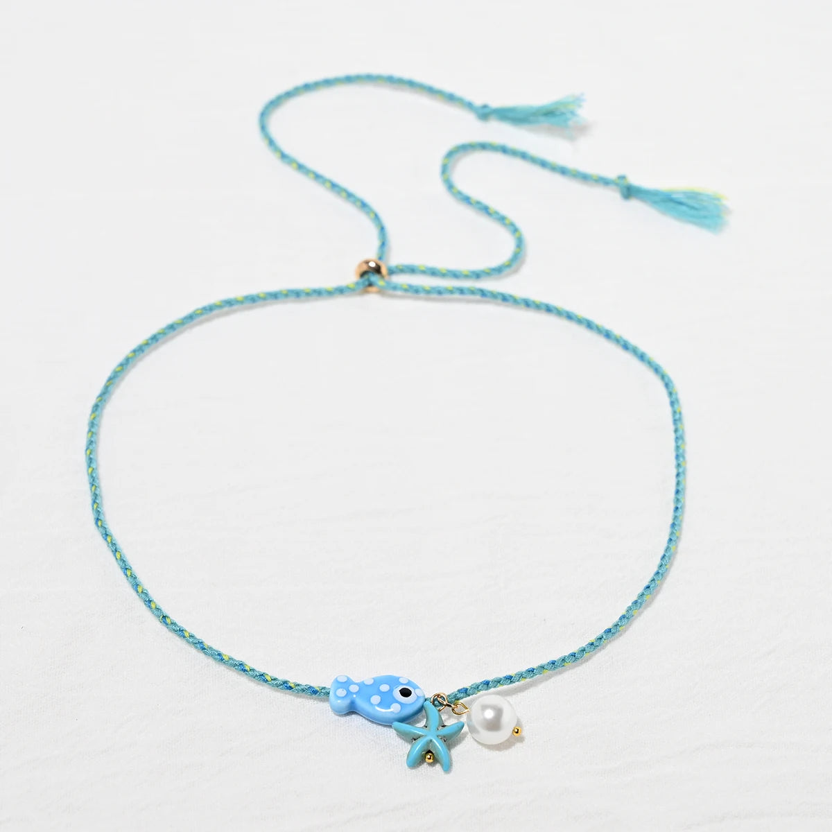 Collana colorata con ciondolo a forma di pesce in ceramica bohémien per donna, girocollo regolabile in corda multicolore, perfetta per le vacanze estive al mare