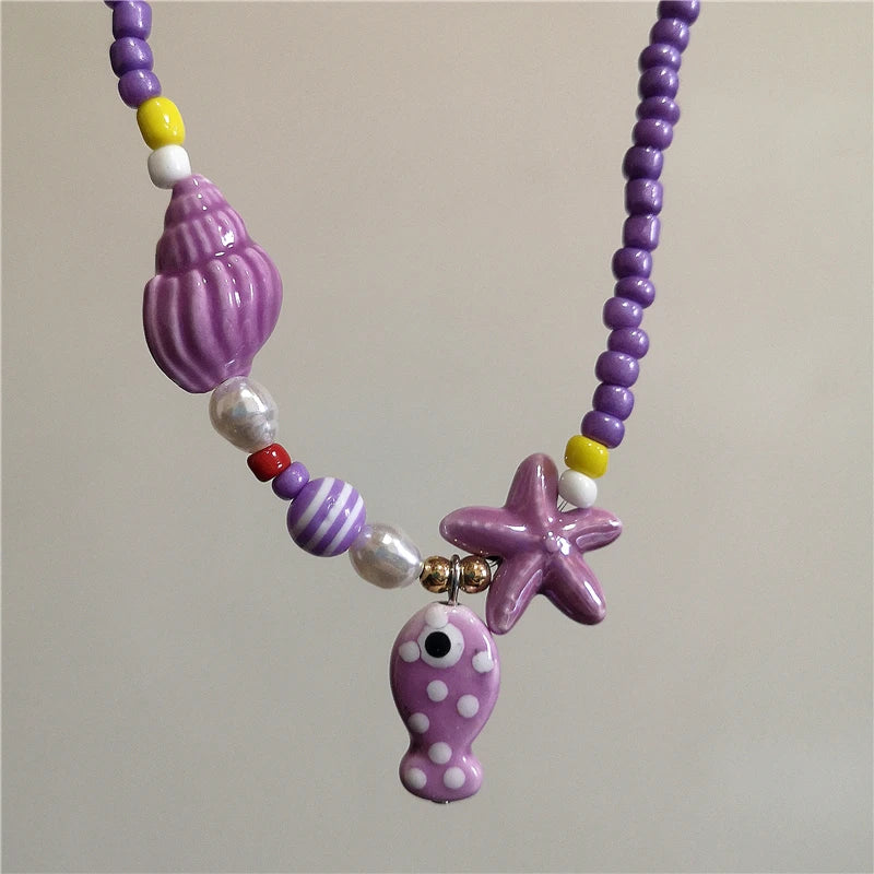 Collana girocollo con perline con ciondolo stella marina in ceramica colorata estiva per le donne Accessori per gioielli Boho romantici da spiaggia all'ingrosso