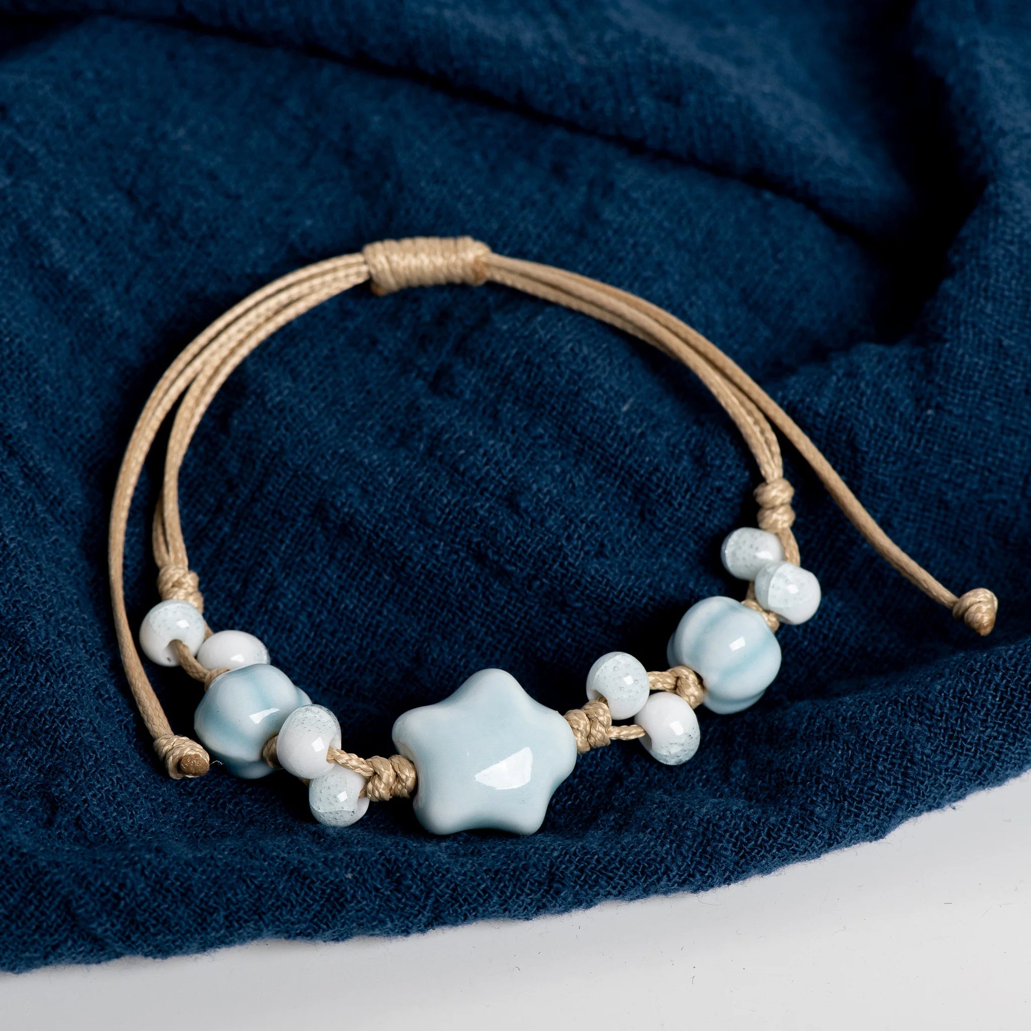 Bracciale a forma di stella in ceramica fatto a mano, regolabile, vintage, con smalto crepitante, regalo minimalista per gioielli da donna 153