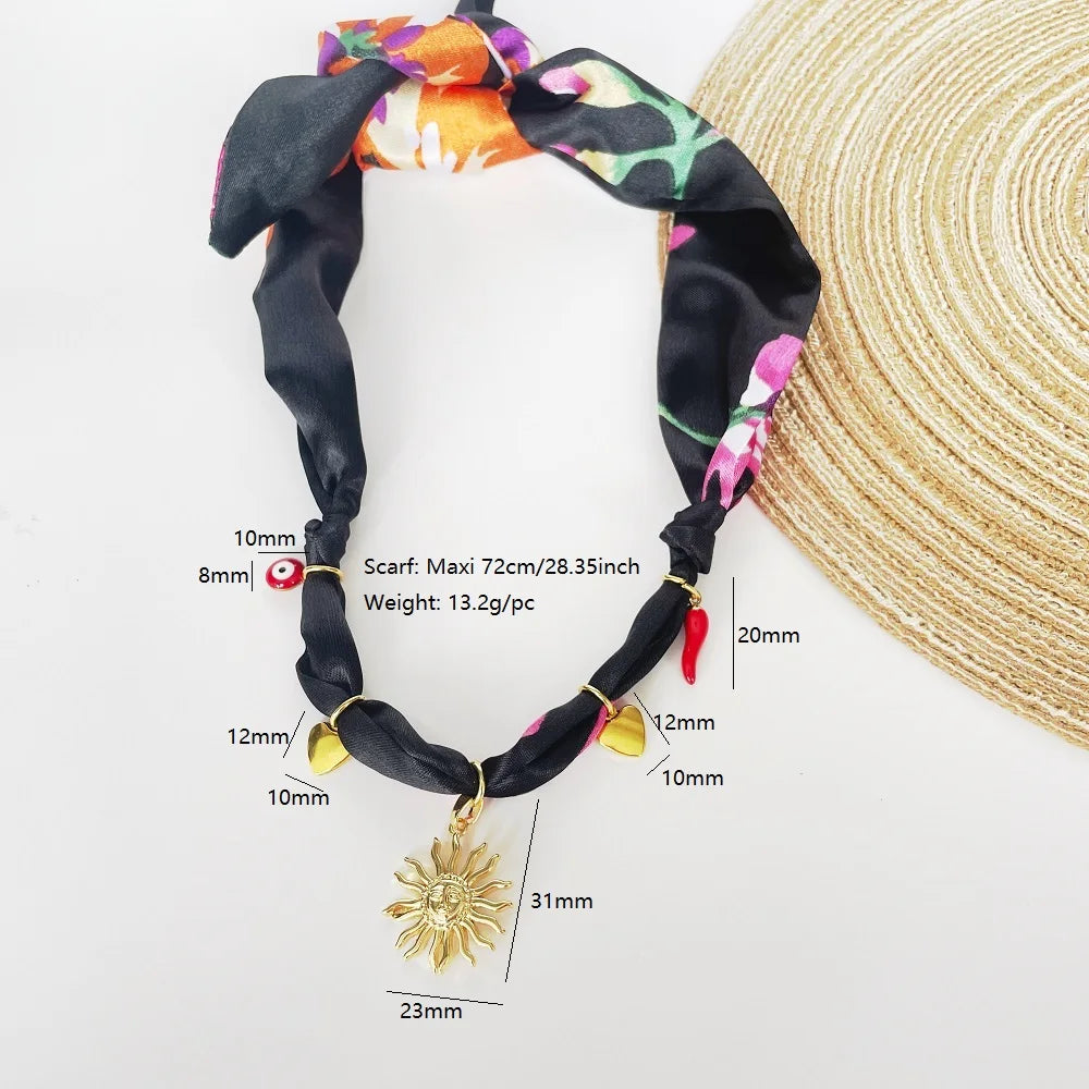 Collana con Ciondoli in Tessuto Bohemien a Tema Vita Marina, Cuore, Ciliegia, Tulipano, Fiore - Gioielli da Vacanza, Regalo per Lei