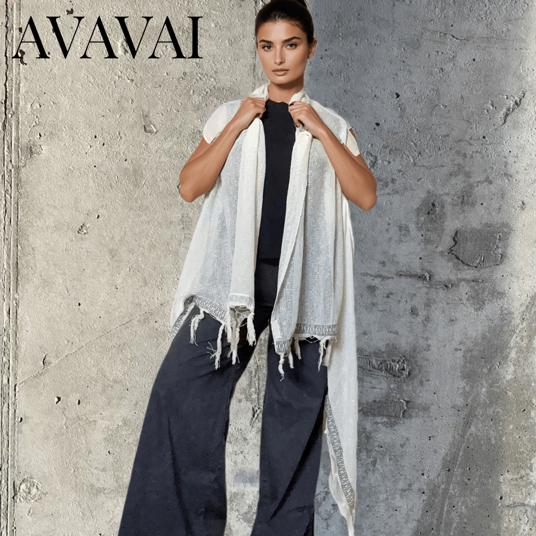 Caftano con Fascia in Cotone Grezzo Naturale 🌱 Avorio - Glow