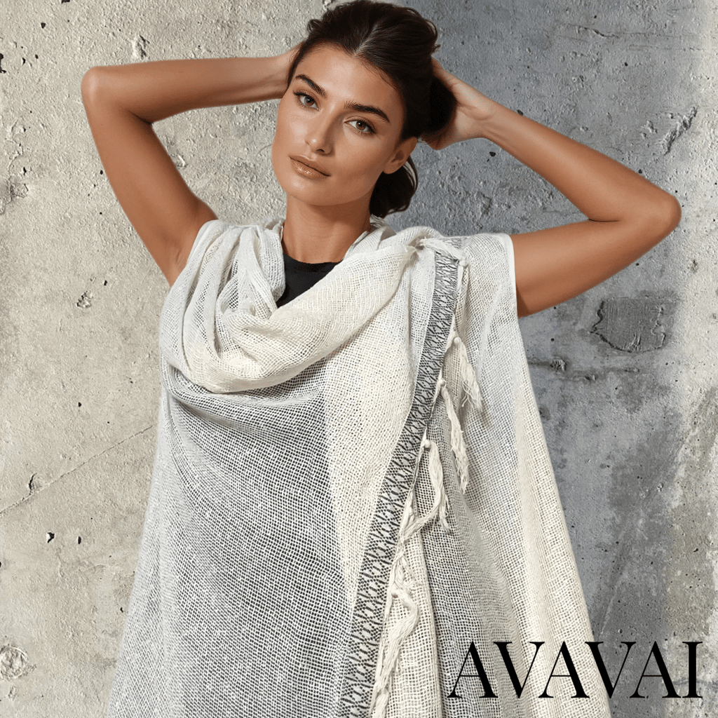 Caftano con Fascia in Cotone Grezzo Naturale 🌱 Avorio - Glow