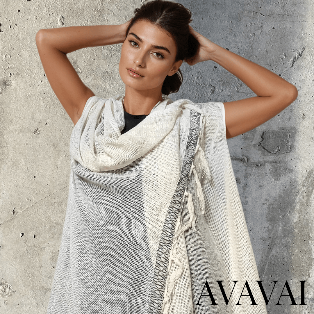Caftano con Fascia in Cotone Grezzo Naturale 🌱 Avorio - Glow