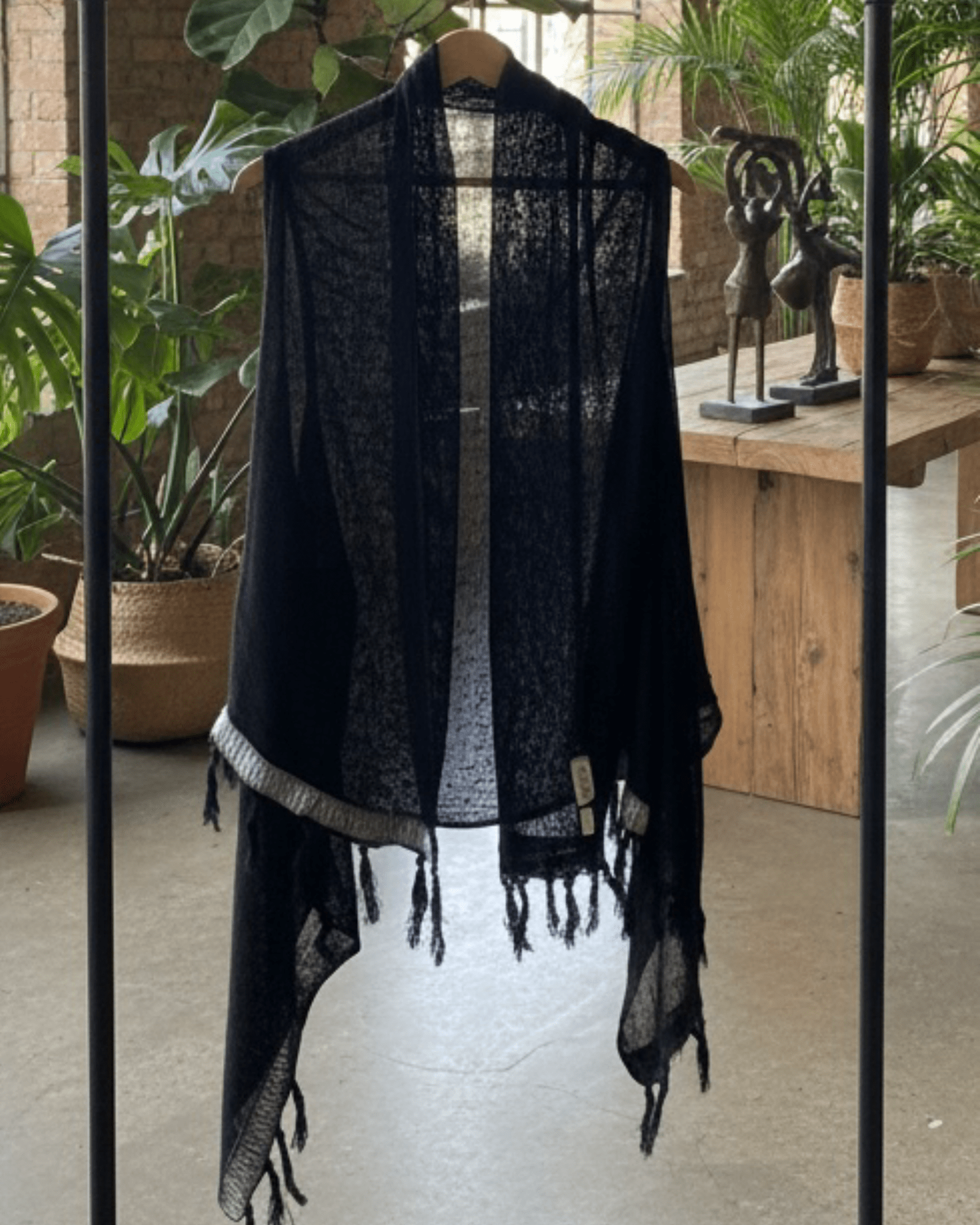 Caftano con fascia in cotone grezzo naturale 🌱 Nero - Glow