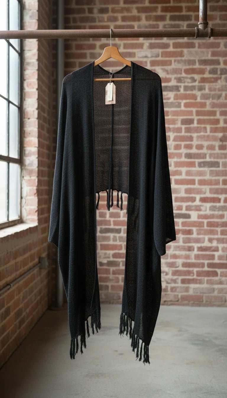 Caftano lungo in cotone grezzo 🌱 Nero - Glow