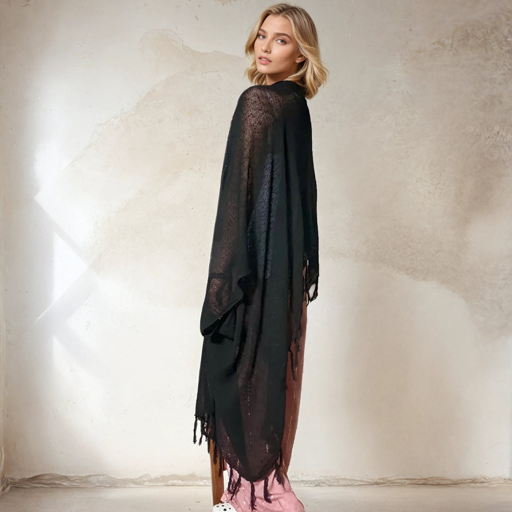 Caftano lungo in cotone grezzo 🌱 Nero - Glow